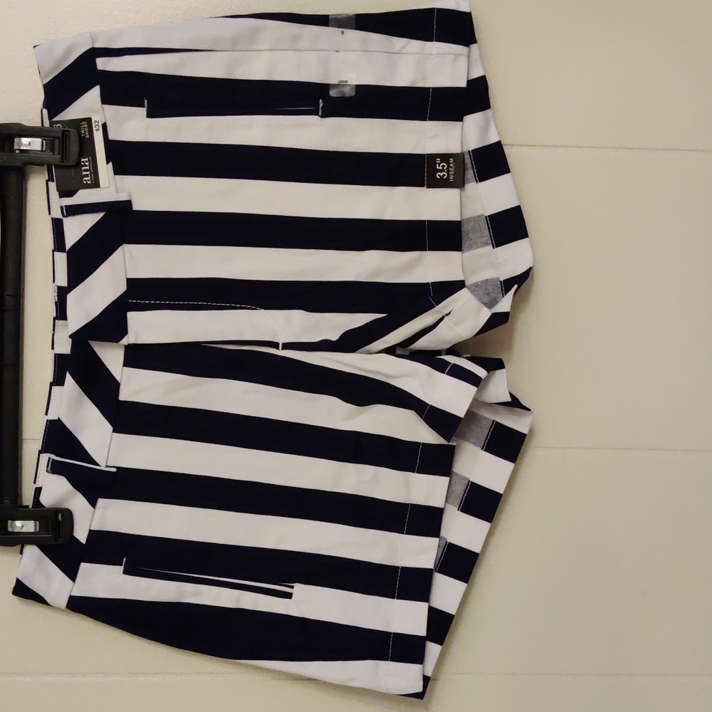 Navy and white striped shorts.